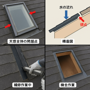 天窓雨漏り　天窓工事　屋根工事　屋根カバー工事